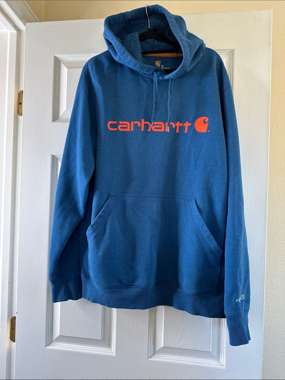 Carhartt Men’s Teal Blue Hoodie with Orange Logo